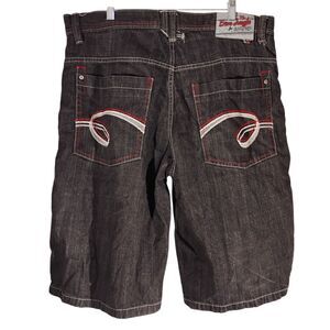 5ive Jungle & Co vintage shorts mens 38 black denim baggy 90's Y2K embroidered